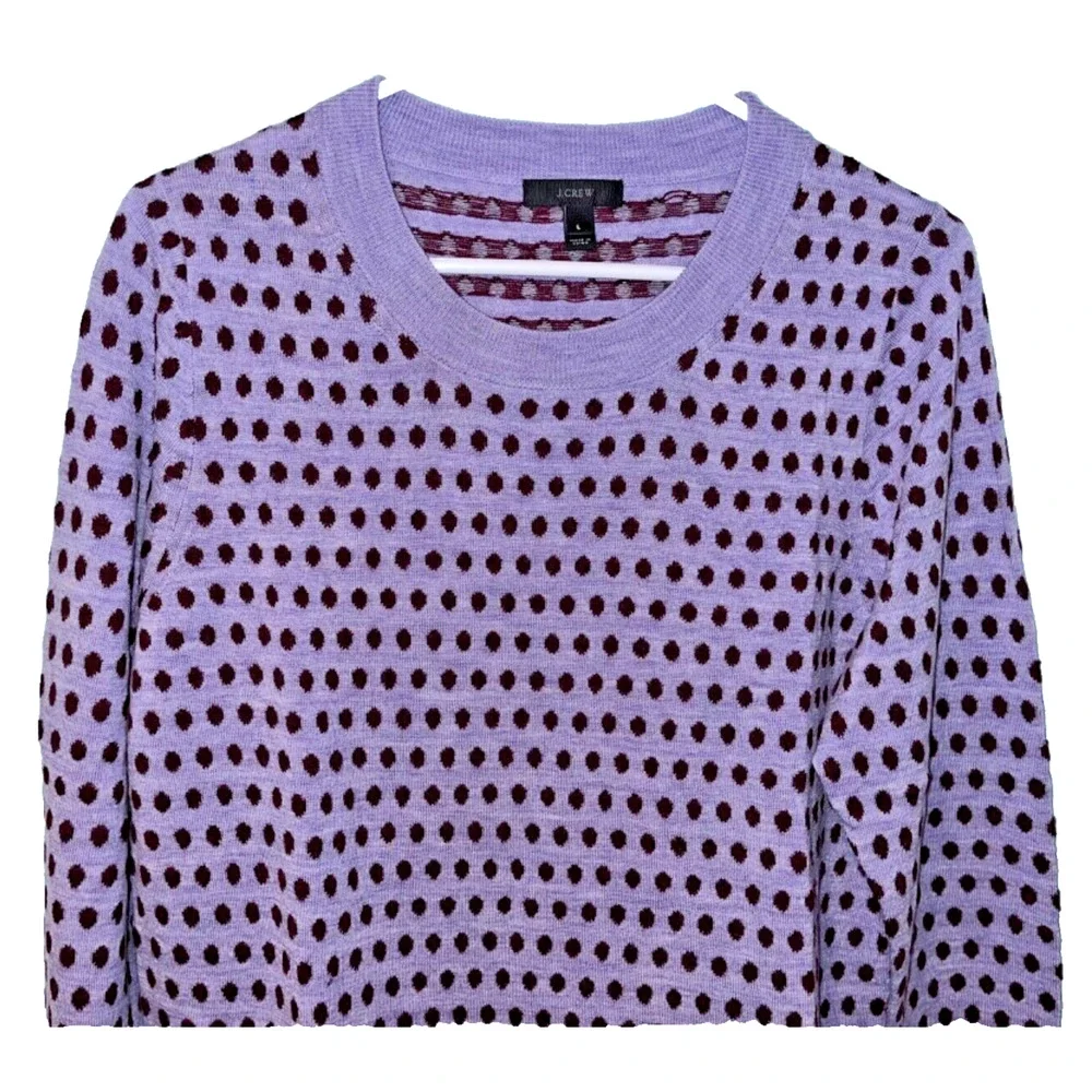 J Crew Tippi Sweater in Jacquard Dot in French Purple Cabernet Sz. L EUC - Picture 3 of 7